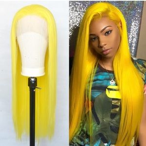 22inch Yellow Silky Long Straight Lace Front Wigs
